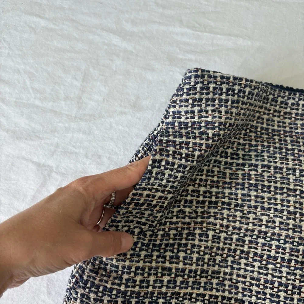 Banana Republic Womens Gray Blue Tweed Pencil Plaid Lined Side Zip Mini Skirt 6